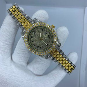 Unisex Model Iced Out Gold Color Watch